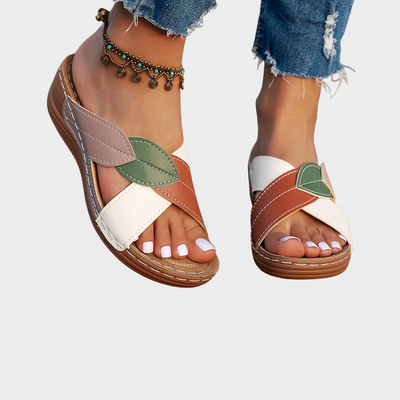 FIONA | STYLISH LEAF ACCENT SANDALS