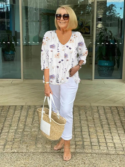 DELILAH | STYLISH FLORAL BUTTONED BLOUSE