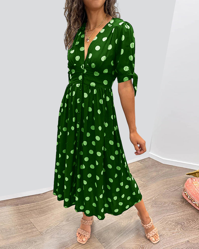 JESSY | STYLISH POLKA DOT V-NECK DRESS