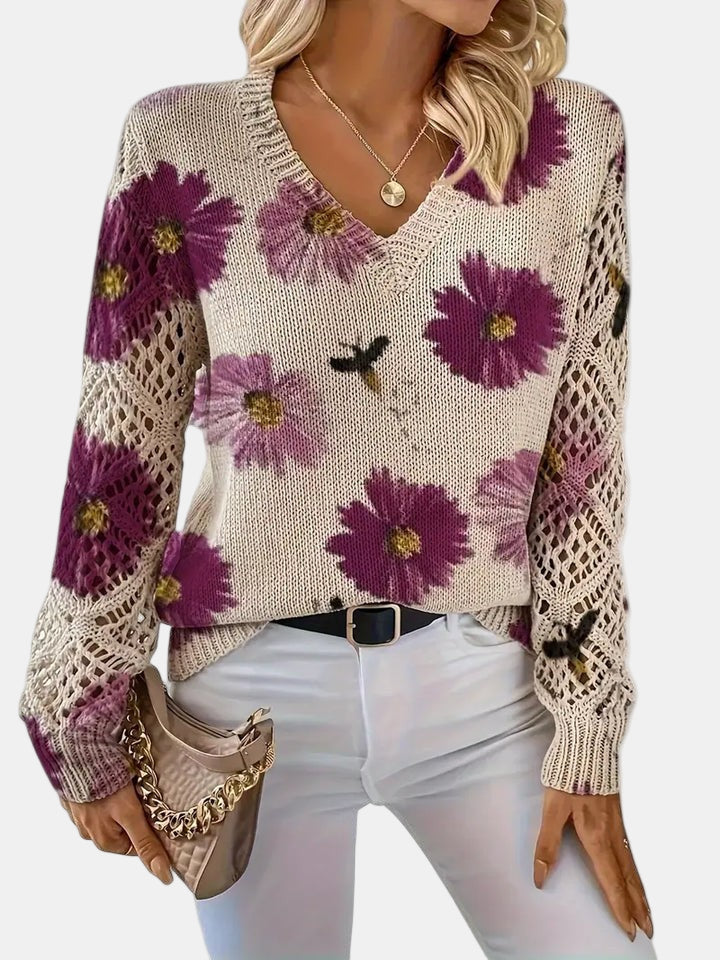 Amelie | Elegant Floral V-Neck Sweater