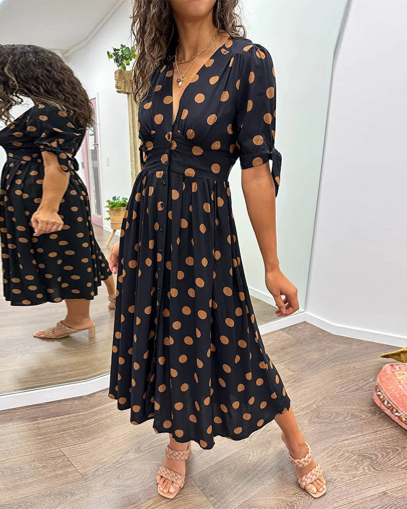 JESSY | STYLISH POLKA DOT V-NECK DRESS
