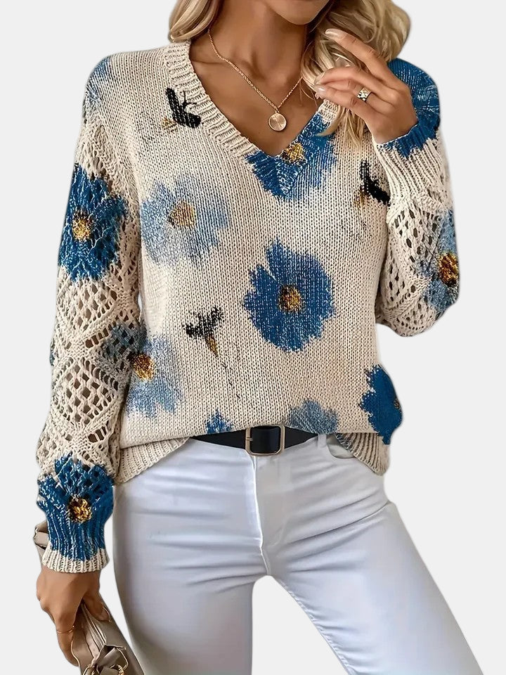 Amelie | Elegant Floral V-Neck Sweater