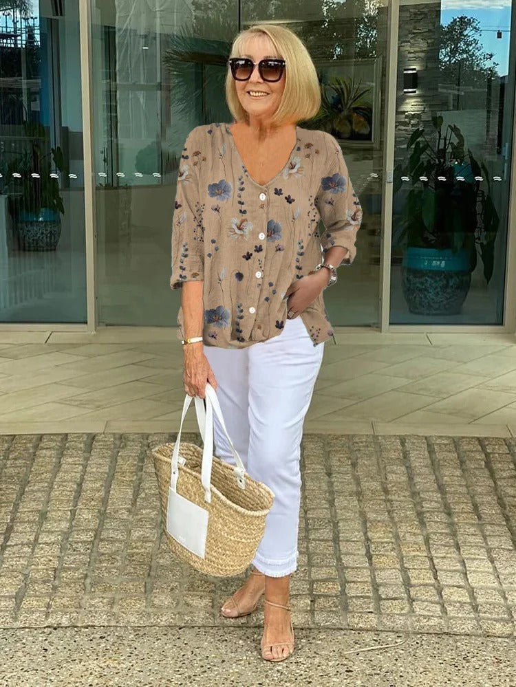 DELILAH | STYLISH FLORAL BUTTONED BLOUSE