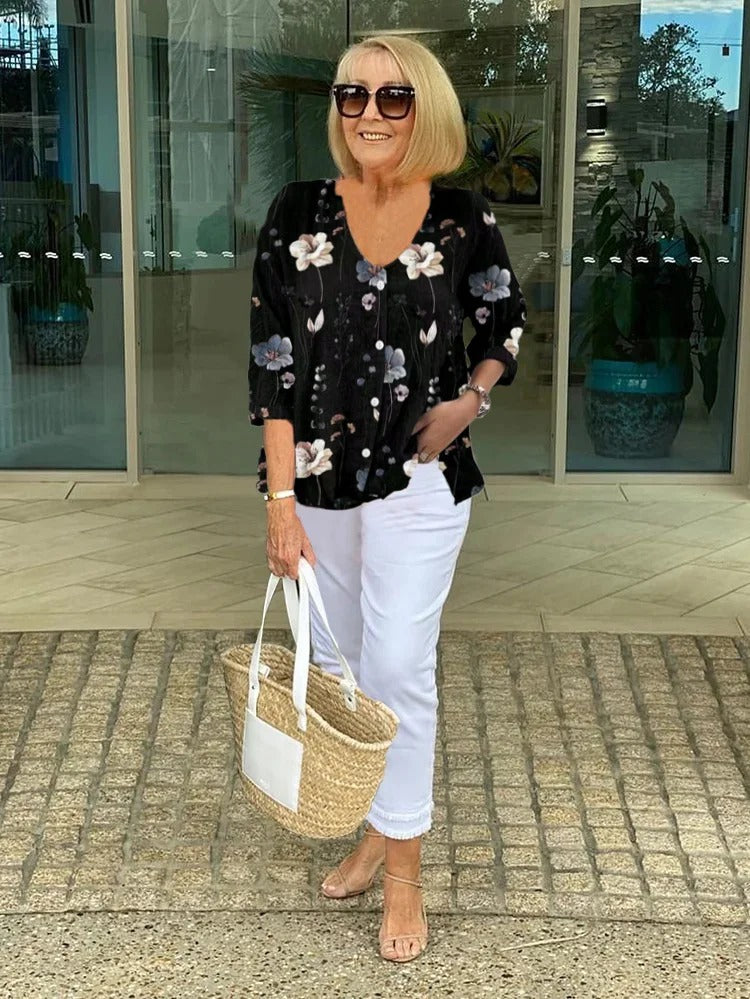 DELILAH | STYLISH FLORAL BUTTONED BLOUSE