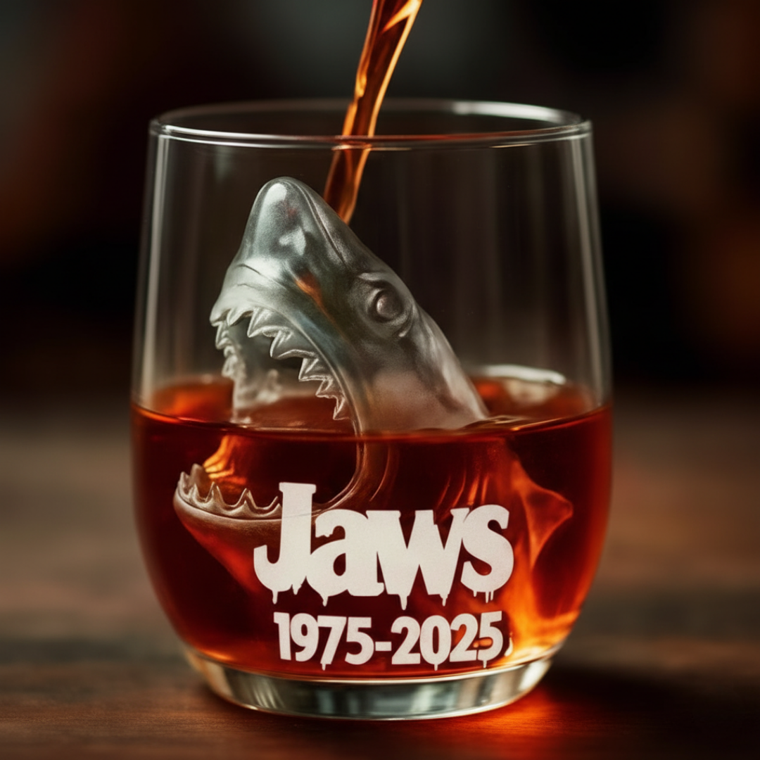 Jaws 50th Anniversary Shark Whiskey Glass (1975–2025 Edition)