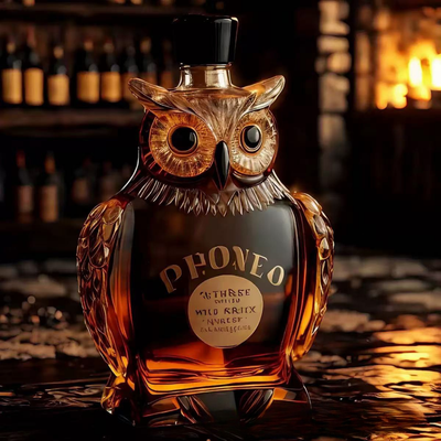 Majestic Owl Sculpted Glass Whiskey Bottle