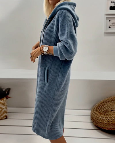 Casual Hooded Honeycomb Knit Fleece Dress