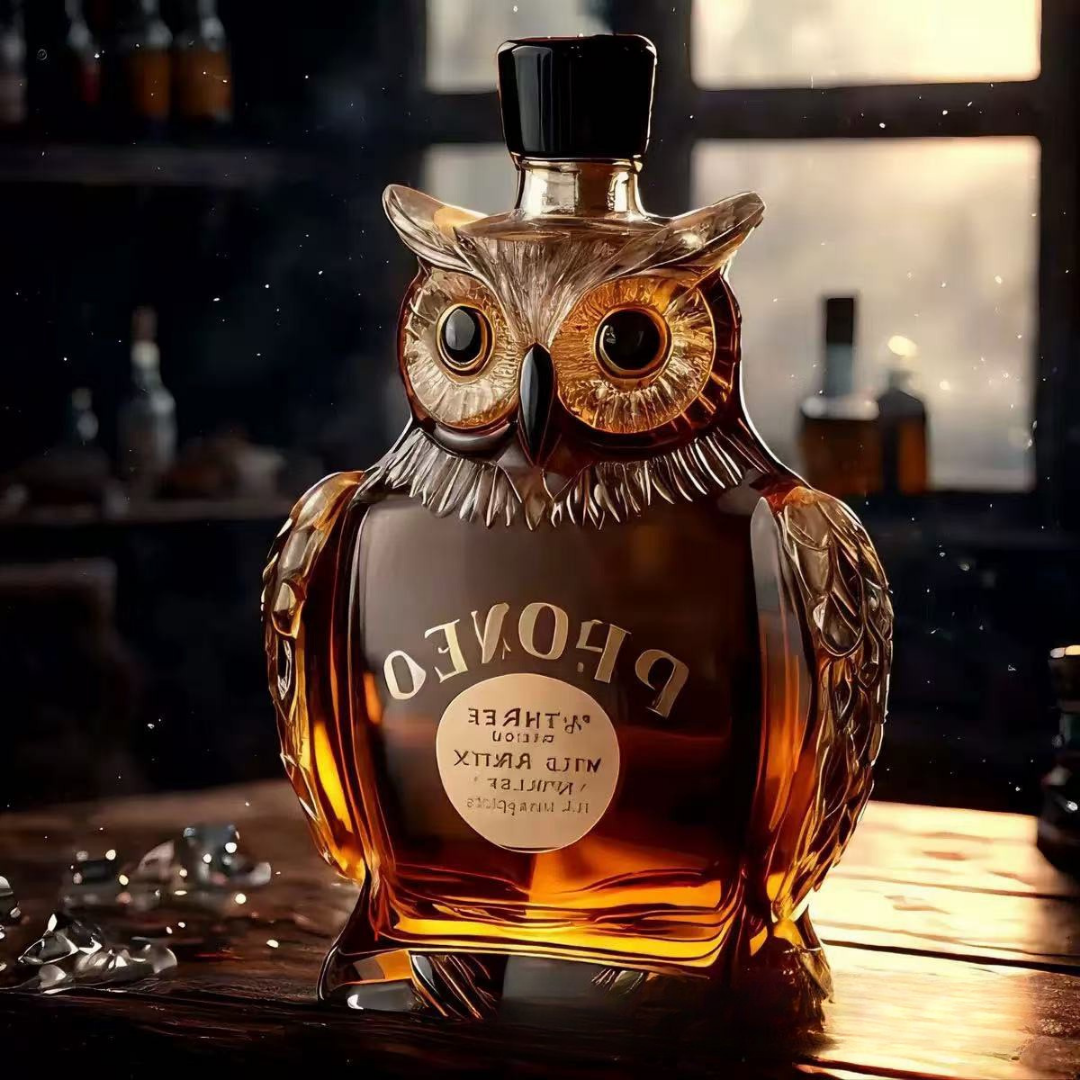 Majestic Owl Sculpted Glass Whiskey Bottle