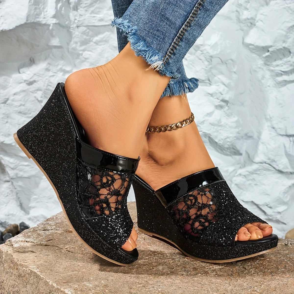 MARIEL | SEQUINED WEDGE HEELS