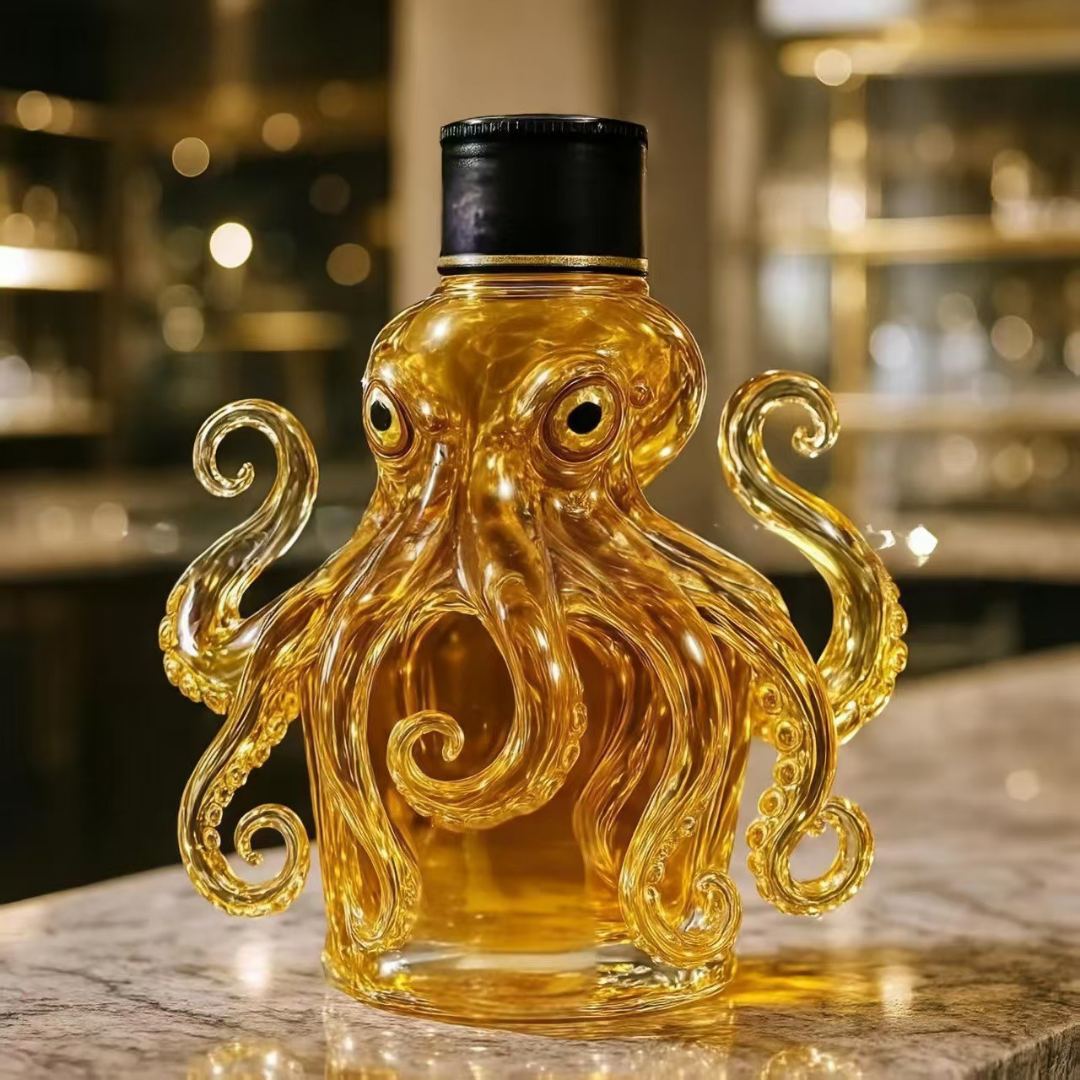 Regal Octopus Sculpted Glass Whiskey Bottle