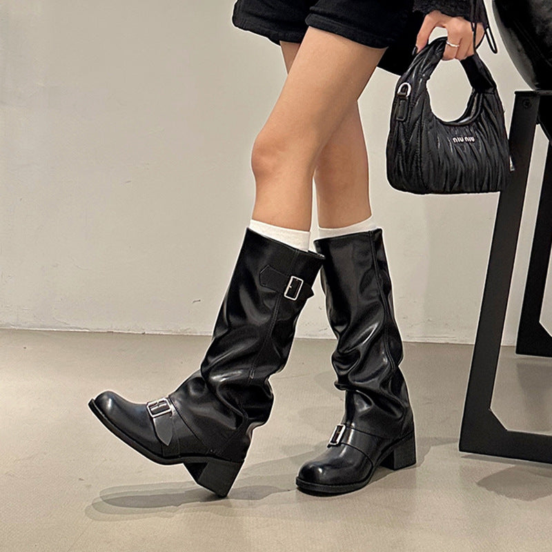 Luxury Rider Buckle Knee-High Boots