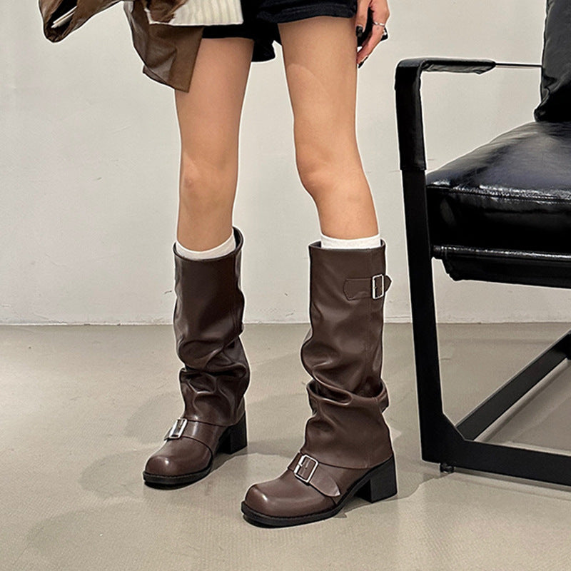 Luxury Rider Buckle Knee-High Boots