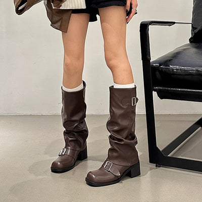 Luxury Rider Buckle Knee-High Boots