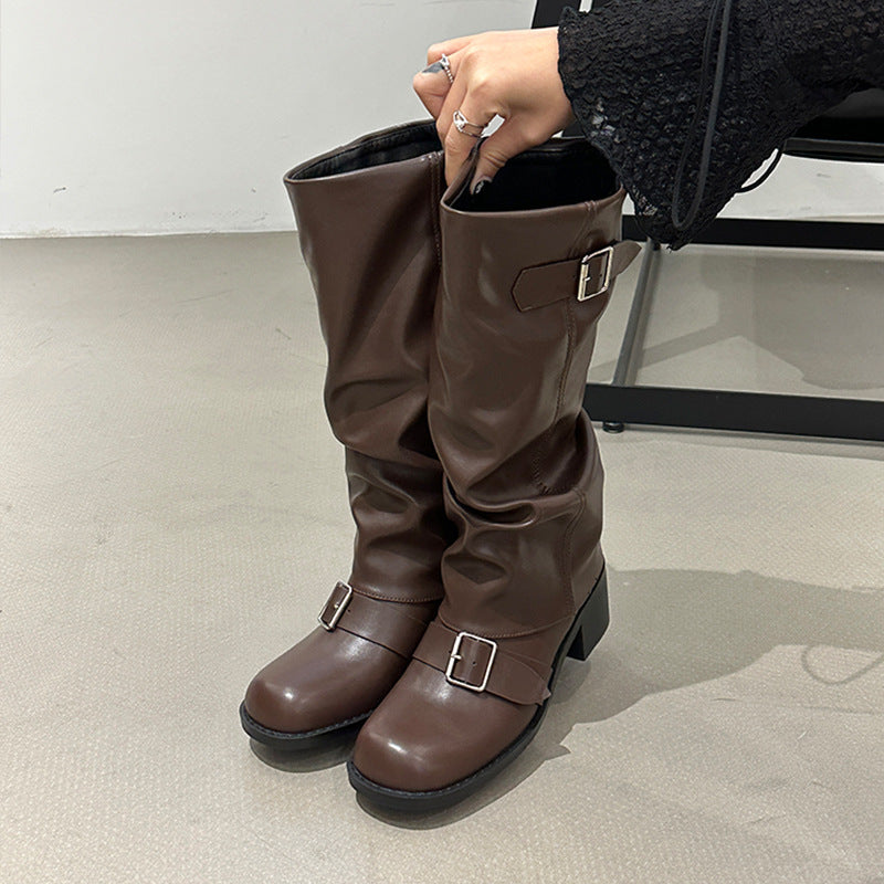 Luxury Rider Buckle Knee-High Boots