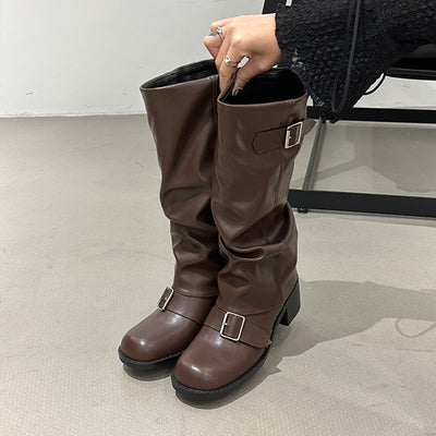 Luxury Rider Buckle Knee-High Boots