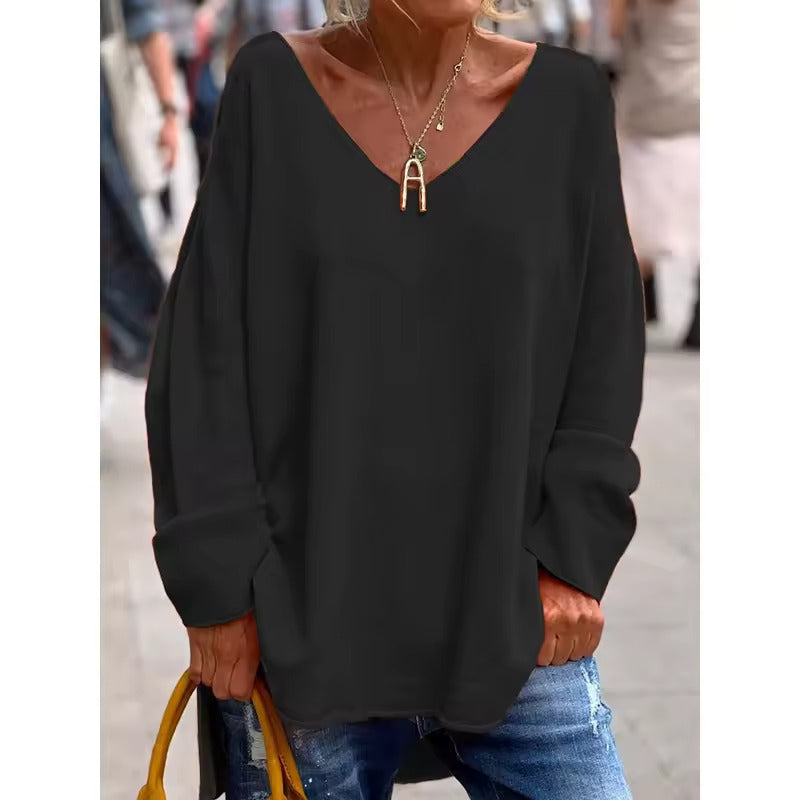 MONICA | ELEGANT LOOSE V NECK BLOUSE