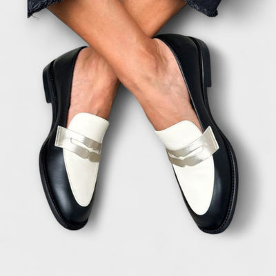 Xara | Black Loafers with Metallic Shine