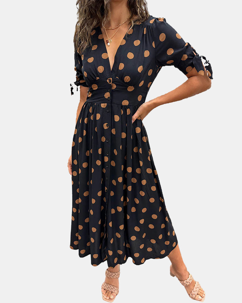 JESSY | STYLISH POLKA DOT V-NECK DRESS